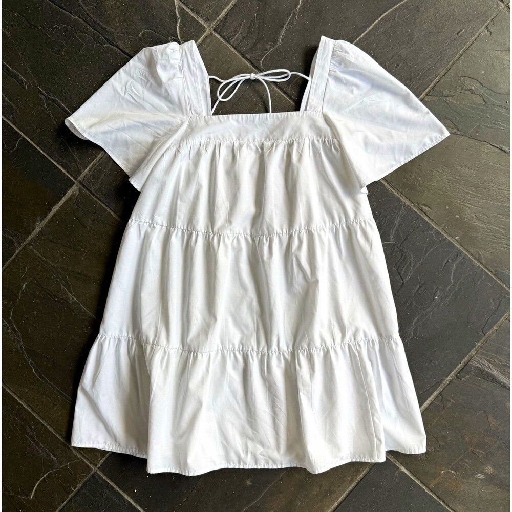 Abercrombie & Fitch White Babydoll Trapeze Square Neck Tie Back Dress Size M
